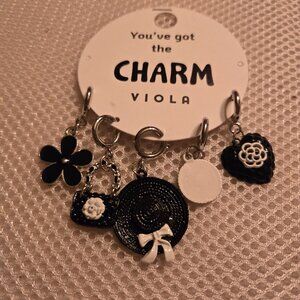 5 black/white & silver charms, ready to create charm bracelet or necklace.